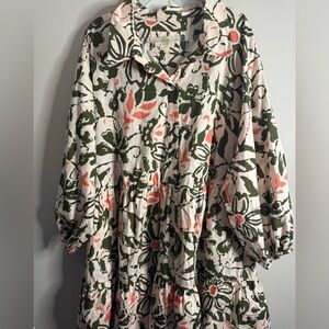 Maeve Long Sleeve Bettina Mini Dress in Green and Coral Floral